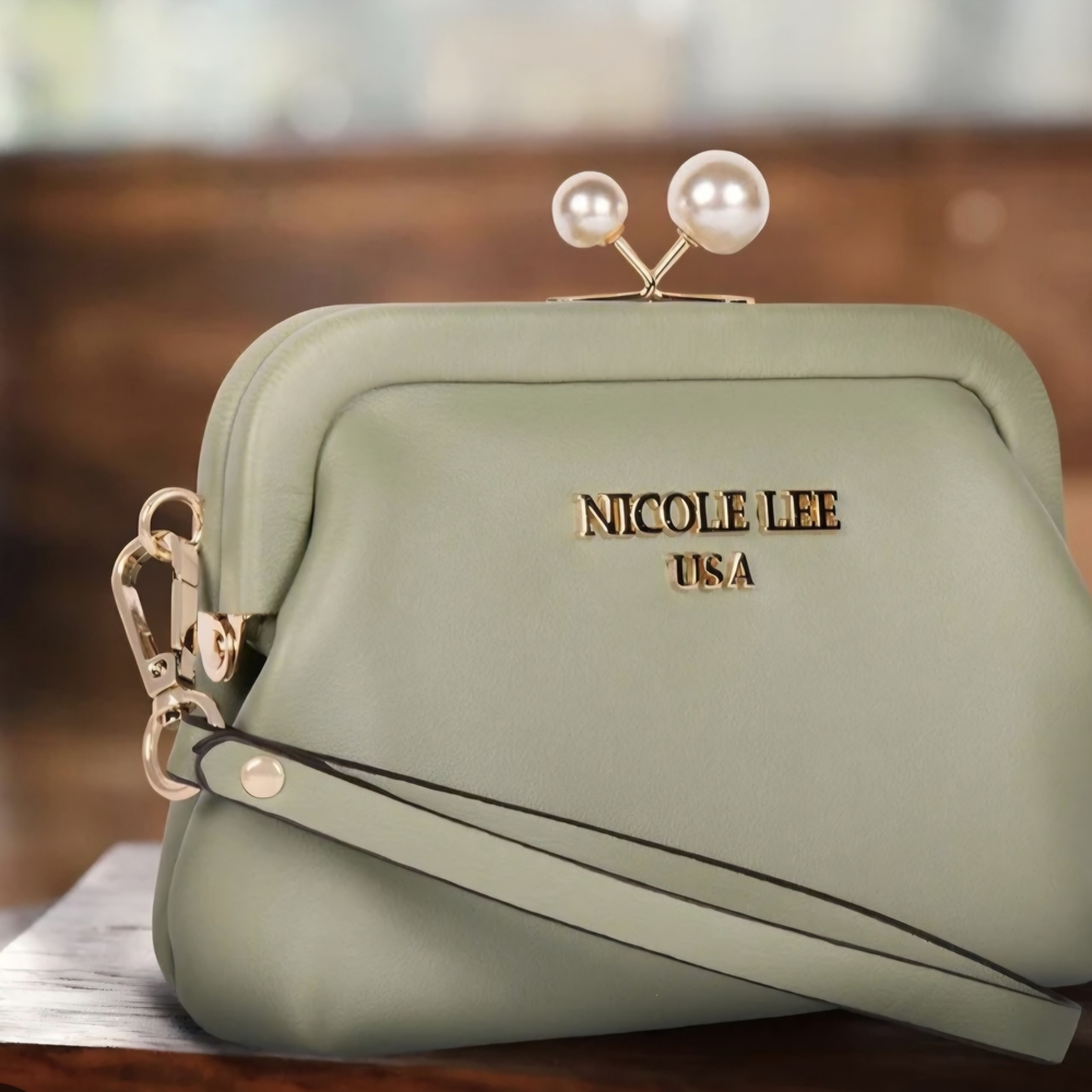 💋Nicole Lee Sage Green Pearl-Top Wristlet Clutch💋